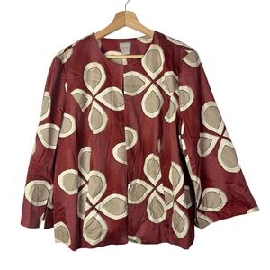 Chico's Burgundy Red & Beige Floral Topper Jacket 2/12